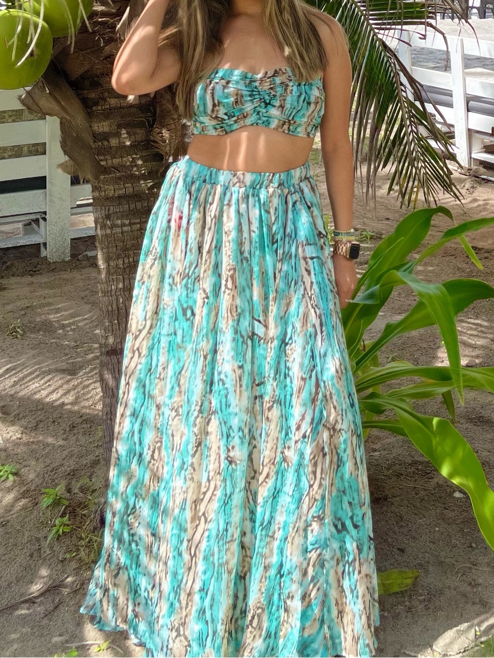 Fashion Nova Turquoise Printed Maxi Skirt Set